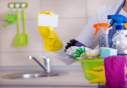 Workers and cleaning equipment representing ethical business practices
