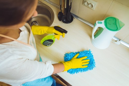 Deep cleaning service for kitchen and bathroom surfaces in Canary Wharf