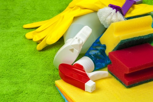 Risk assessment and cleaning products arranged before service