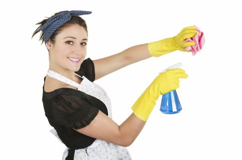 Local cleaners working in a Canary Wharf office and communal area